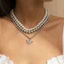 Multi-Layer White Imitation Pearl Necklace Bead  Chain Punk Ladies Wedding Short Clavicle Necklac Girl Charm Banquet Jewelry