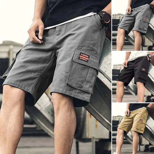Men Cargo Shorts Plus Size Loose Solid Color Straight Cargo Trousers Breathable Mid Waist Quick-drying Knee Length Shorts