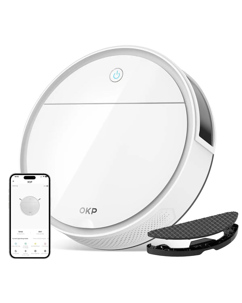 OKP K5P Robot Vacuum Cleaner, 5000Pa, 180 Mins, WiFi/App, Slim Design, Self-Charging, Perfect for Hard Floors, Pet Hair, Carpets