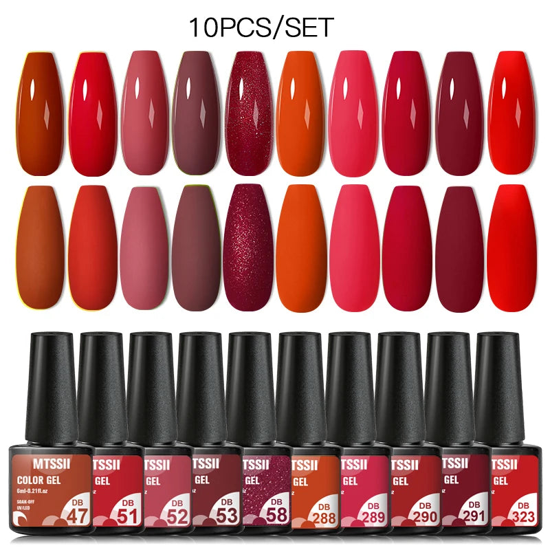 Mtssii 10PCS Reflective Gel Nail Polish Set Fluorescent Glitter Semi Permanent Hybrid Gel Varnish Soak Off UV Lamp For Manicure