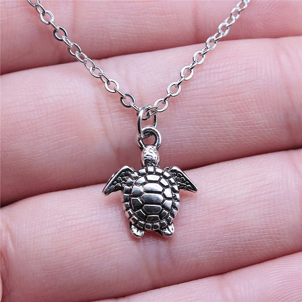 Drop Shipping Antique Silver Color 14x16mm Sea Turtle Necklaces Short Chain Choker Necklaces