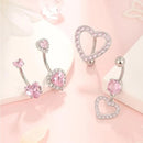 14G Stainless Steel Heart Dangled Belly Button Rings Belly Piercing Nombril for Women Girls Pink Zircon Crystal Sexy Navel Ring
