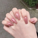 24pcs Wine Red Long Round Coffin Fake Nails With Glue Finished Art Full Cover Artificial Wearing False Nails Press On Nails Set