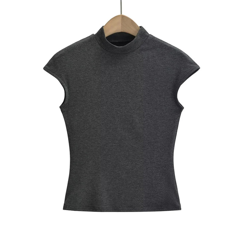 Taop&Za 2024 Spring New Product Women's Fashion Versatile Half High Collar Small Flying Sleeves Slim Fit Top