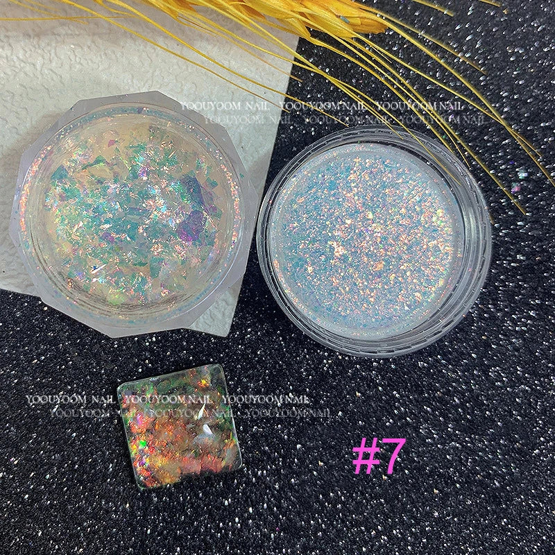 1Jar Aurora Chameleon Snowflake Ultra-Thin Iridescent Nail Sequins Holographic Opal EyeShadow Ice Glitter Nail Chameleon Flakes