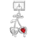 Sweet Red Cherry Bow Knot Heart Pendant Cherry Italian Charm Links Fit 9mm Stainless Steel Bracelet Women Jewelry DIY Making