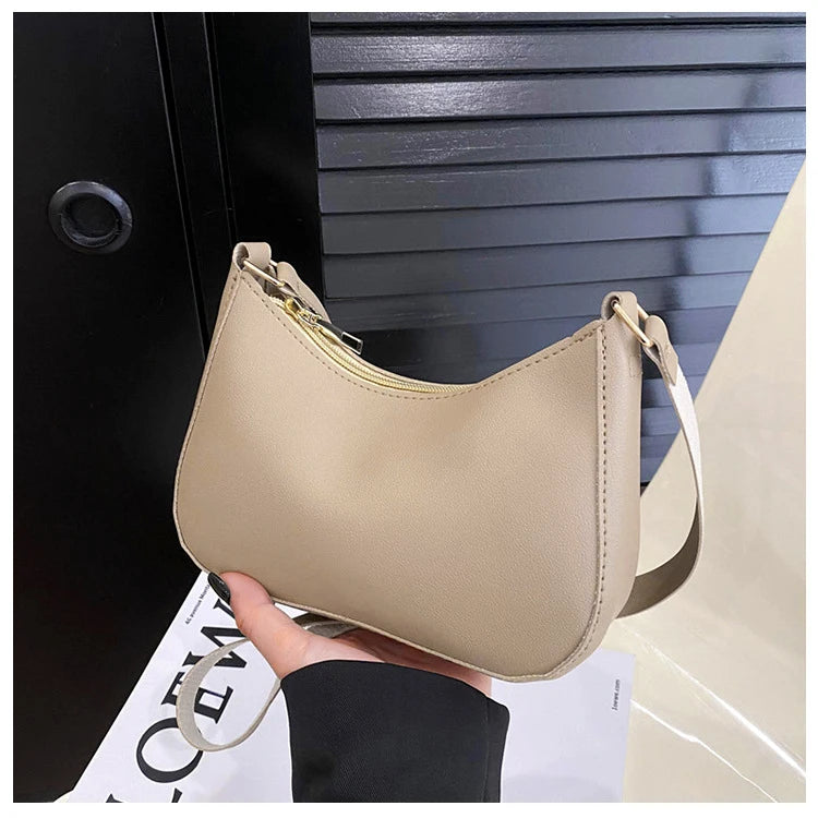 Womens Simple Fashion Handbags Retro Solid Color PU Leather Shoulder Underarm Bag Casual Hobos Handbags Trend Crossbody Bags