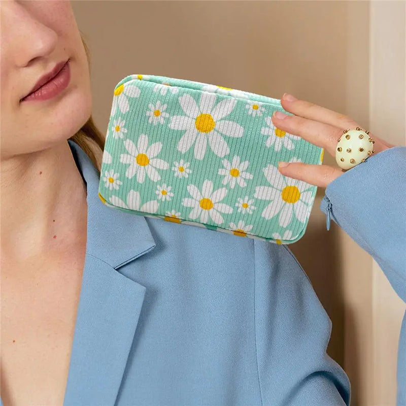 Makeup Brush Skincare Corduroy Makeup Bag Fashion Printed Large Capacity Cosmetic Bags Travel Toiletry Organizer Bag for Women