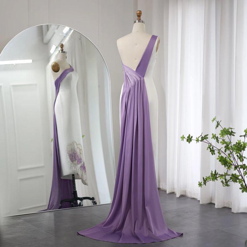 Sharon Said Luxury Beaded Butterfly White Lilac Evening Dresses for Women Wedding One Shoulder Midi Party Dress SS475 Customized