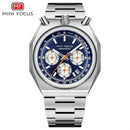 MINI FOCUS 0601 Multifunctional Unique design Quartz Watch for Men Calendar Luminous Stainless Steel Strap Bull Head Mens Watch