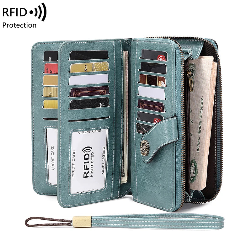 High Quality Women Wallet RFID Anti-theft Leather Wallets For Woman Long Zipper Large Ladies Clutch Bag Female Purse Card Holder