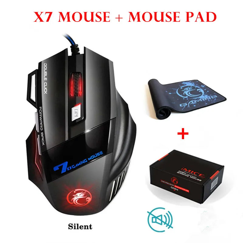 iMICE Large Mouses Pad & X7 Wired Gaming Mouse 7 Buttons 2400 DPI LED Optical USB Ergonomic Game Mouse Mice For Laptop Computer