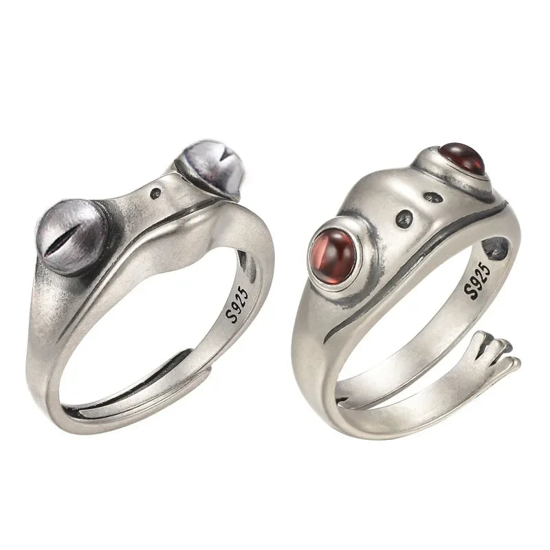 Metal Frog Ring Neutral Personality Creative Cute Animal Red Garnet Frog Open Adjustable Rings Finger Jewelry Party Lover Gift