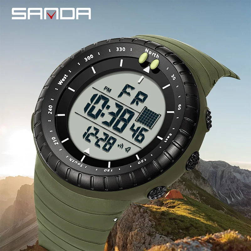 SANDA Men's Electronic Watch Outdoor Sports LED Analog Digital Alarm Clock Chronograph Multifunction Waterproof Men's Wristwatch