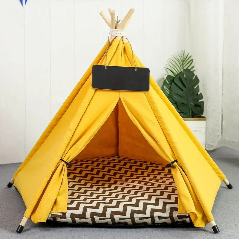 Pet Teepee Dog Cat Bed Tent with Thick Cushion Portable Puppy Houses for Cats Dogs Rabbits Up To 15kg/33lbs