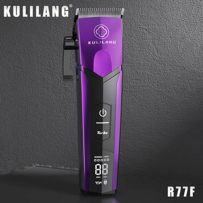 Cortadora de pelo eléctrica profesional KULILANG R77F con cabezal de aceite degradado, color morado, cuchilla FADE chapada en titanio, 7200 rpm, para peluquería