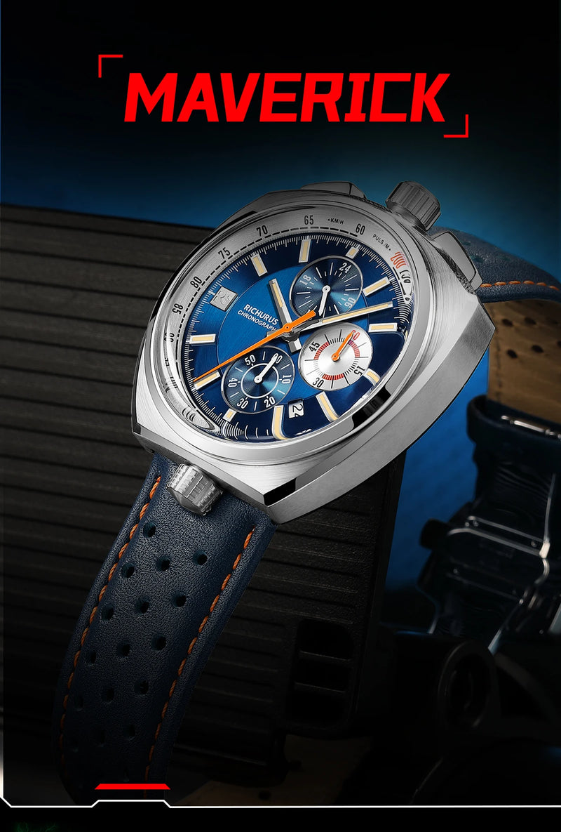 New Luxury Men Watches Multi-functional Sports Chronograph Stainless Steel Case 5ATM Waterproof Quartz Wristwatch Montre Homme