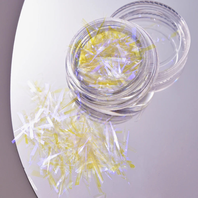 11pcs Aurora Glass Ice Cube Nail Foil Sticker 3D Glass Paper Nail Film Decals Rainbow Reflective Korean Style Nail Stickers