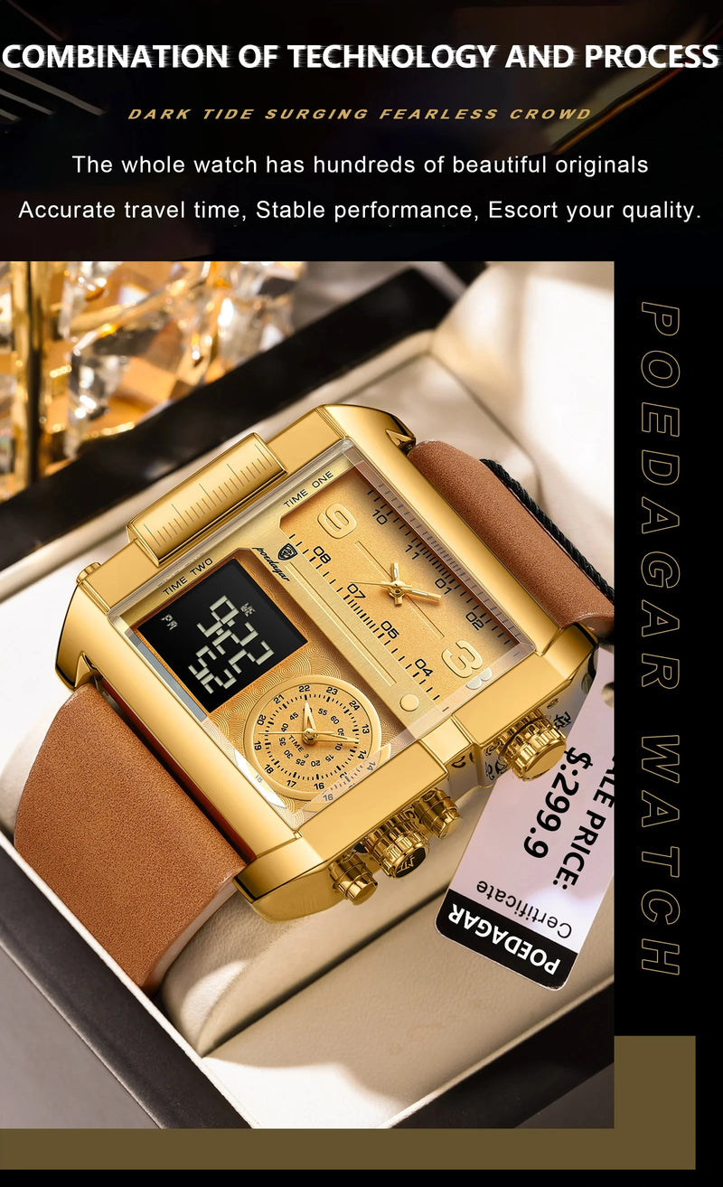 POEDAGAR Luxury Man Watch Quartz Waterproof Luminous Date Chronograph Leather Men Wristwatch Military Sports Men's Watches Reloj