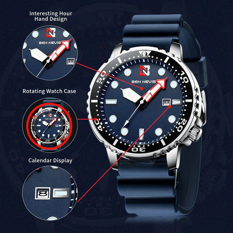 Luxury Brand Men Fashion Quartz Watches Male Silicone Strap Sport Waterproof Wristwatches Calendar Clock Relogio Masculino