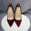 Tikicup Burgundy Flock Women Faux Suede Pointy Toe High Heel Shoes Classic Elegant Ladies Slip On Stiletto Pumps Customizable