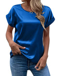 Spring and Summer New Women's Short Sleeve Satin Shirt Loose Casual Round Neck Colored Ding T-shirt Women