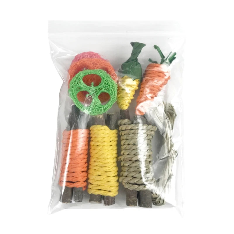 13ME 9 PCS Bunny Chew Toys Hamster Toys for guinea pigs Rabbits Squirrels Gerbils