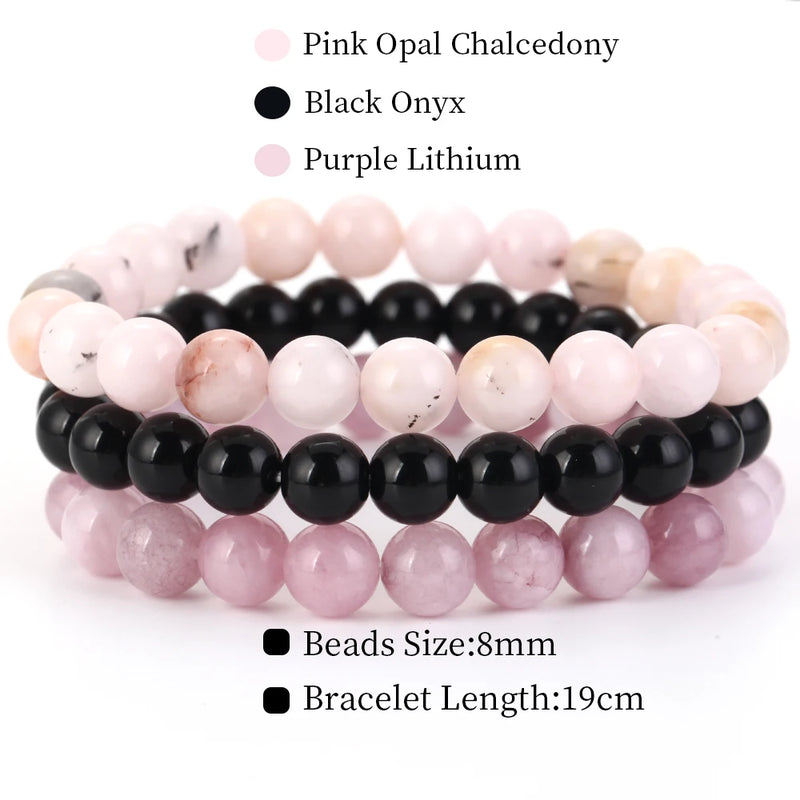 8mm 3Pcs/Set Natural Stone Bracelet Rose Quartz Opal Turquoise Amethysts Hematite Jaspers Bracelets For Women Men Jewelry
