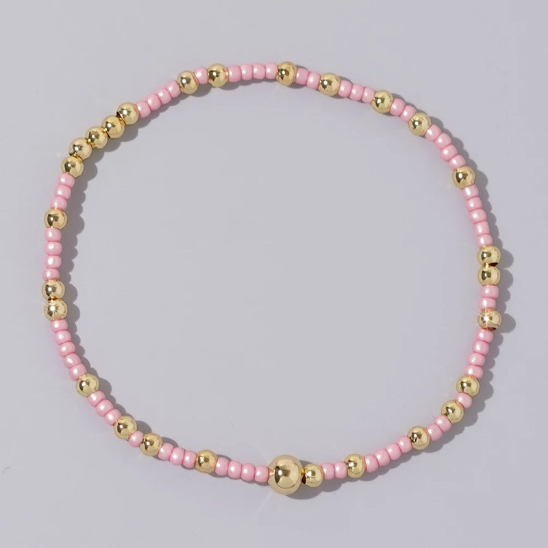 1pc Beach Vocation Themed Mixed Color Design 18K Gold Plated Copper & Bead Bracelet Cute & Luck For Festival Jewelry Gift