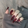 24pcs Wine Red Long Round Coffin Fake Nails With Glue Finished Art Full Cover Artificial Wearing False Nails Press On Nails Set