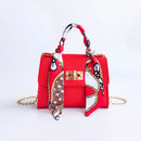 Silk Band Bow Lock Small Square Bag PU Leather Chain Handbag Crossbody Bags