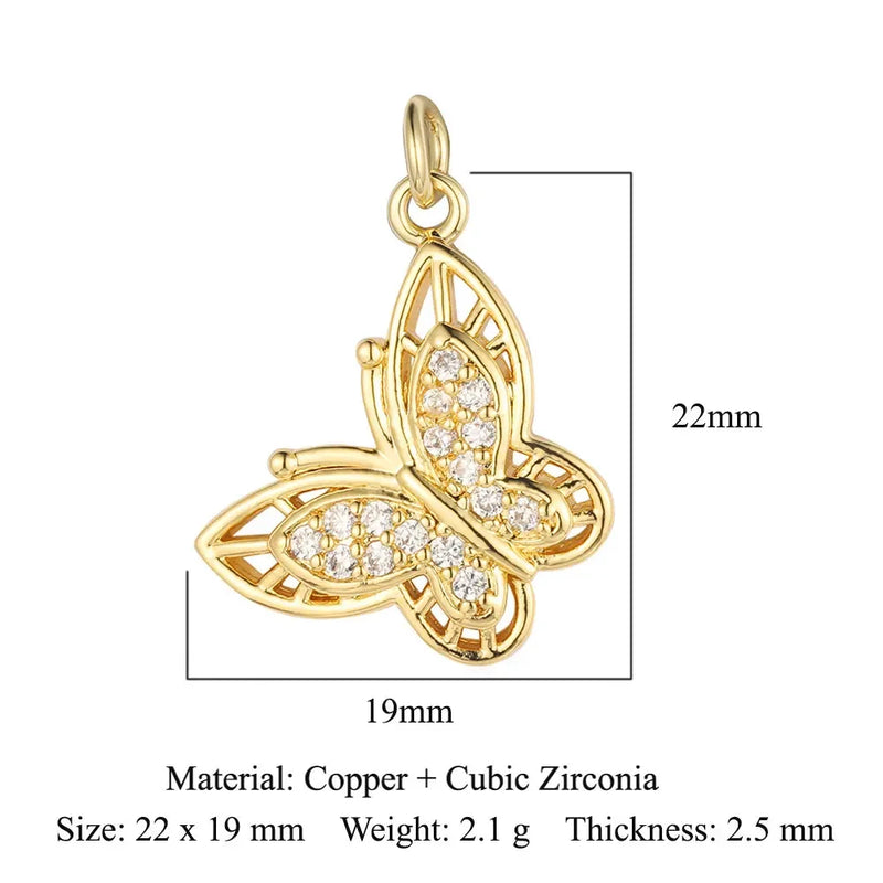 Fashion Cat Horseshoe Copper CZ Cycling Charm Wholesale Bear Butterfly Racket Pendant For Bracelet Necklace Making