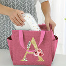 A~N Letter Printed Nylon Lunch Bag With Zipper Waterproof Insulation Bag Ice Bag Suitable For Men & Women's Work Picnic Travel