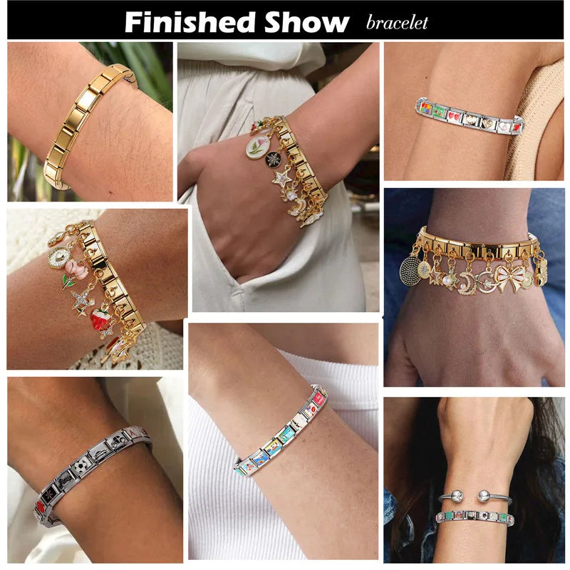 3D Charm Bracelet Rabbit Sun Flower Moont Italian Charm Links Fit 9mm Bracelet Stainless Steel Jewelry DIY Making Birthday Gift