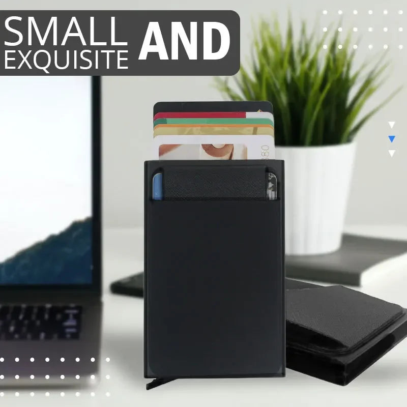 Slim Aluminum Wallet with Elasticity Back Pouch Coin Pocket ID Credit Card Holder Automatic Pop Up Bank Case Mini RFID Wallet