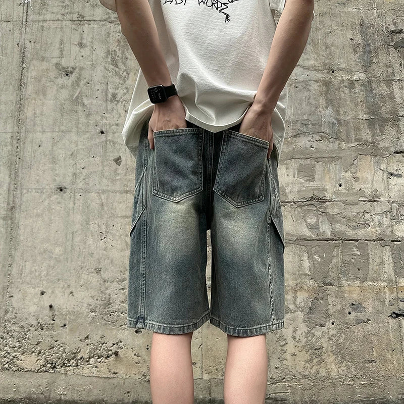 Men's Denim Shorts Distressed Washed Thin Short Jeans Summer  Basic Casual Pants Hip Hop Street Short Pants