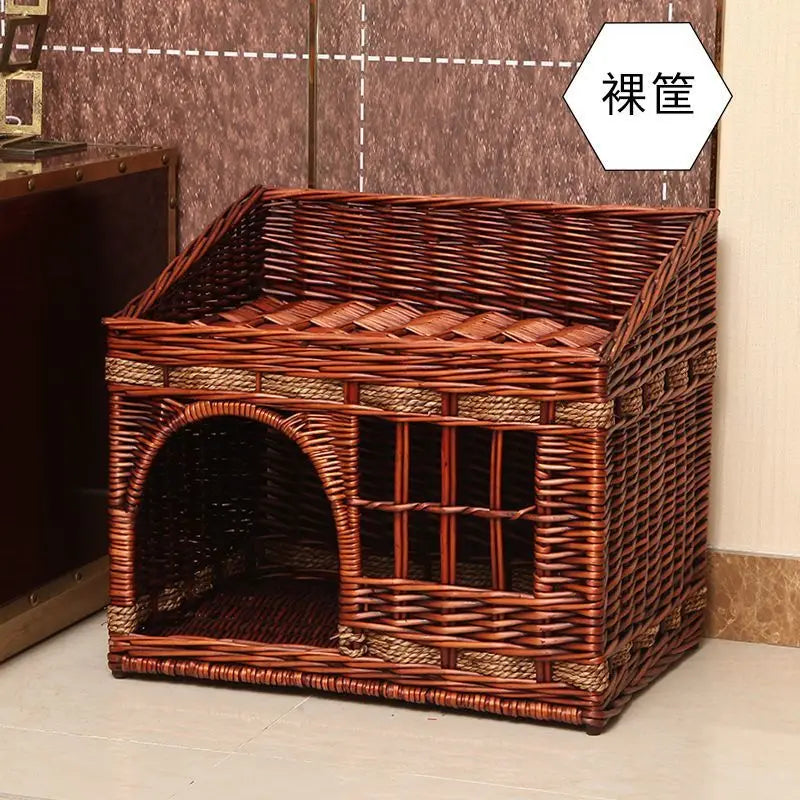 HONEY PET Universal Summer Cool Rattan Cat Nest Double Layer Cage House Villa Nest Accessories All-Season Summer Cat Accessories