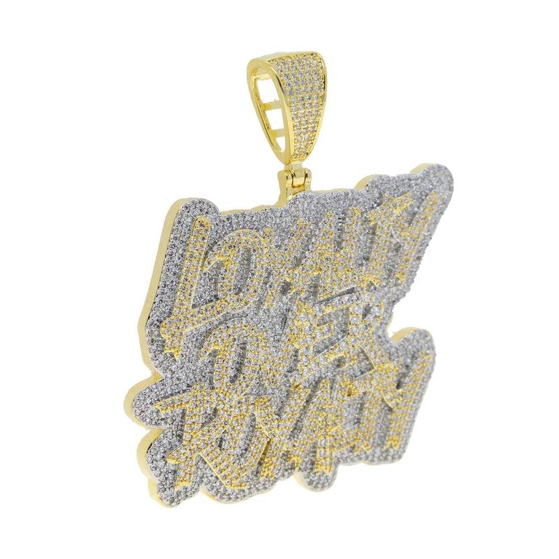 New Iced Out Bling CZ Letter Cross Pendant Necklace Various Design 5A Zircon Two Tone Color Badge Charm Men's Hip Hop Jewelry