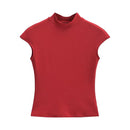 Taop&Za 2024 Spring New Product Women's Fashion Versatile Half High Collar Small Flying Sleeves Slim Fit Top