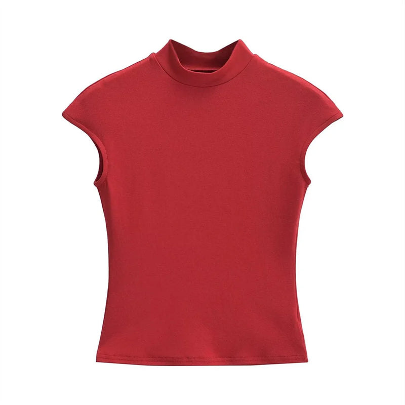 Taop&Za 2024 Spring New Product Women's Fashion Versatile Half High Collar Small Flying Sleeves Slim Fit Top