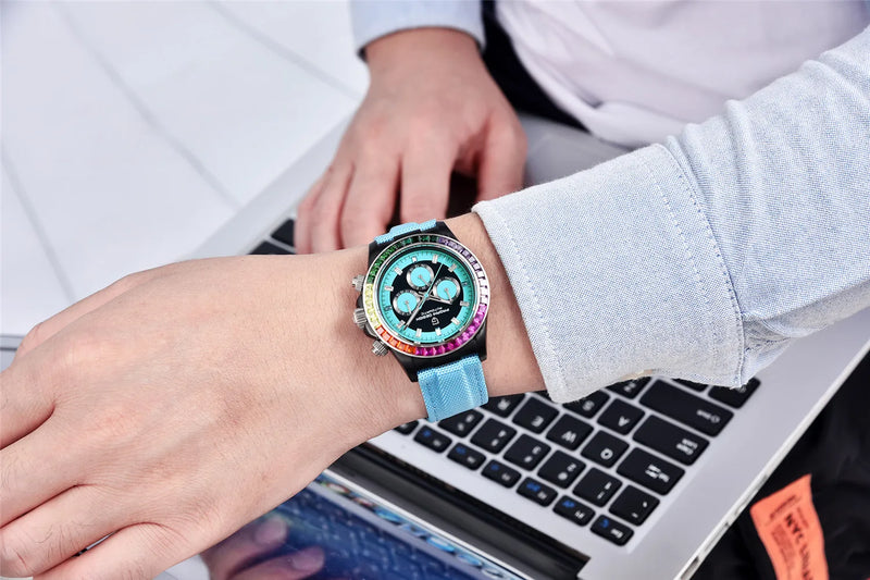 PAGANI DESIGN 40MM Rainbow Bezel Chronograph Sapphire Luxury Automatic Mechanical Watches Men's Stainless Steel Waterproof Clock