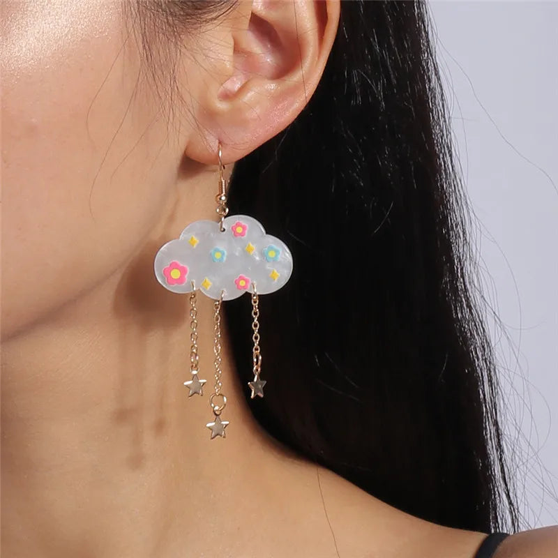 Aihua Acrylic Rain Clouds Earrings Long Tassel Rain Star Pendant Earrings Handmade Cute Cloud Earrings New In Jewelry Gifts