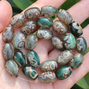 8pcs ,10x14mm Natural Green Agate Ancient Tibet Dzi beads, Many patterns, For DIY Jewelry making !