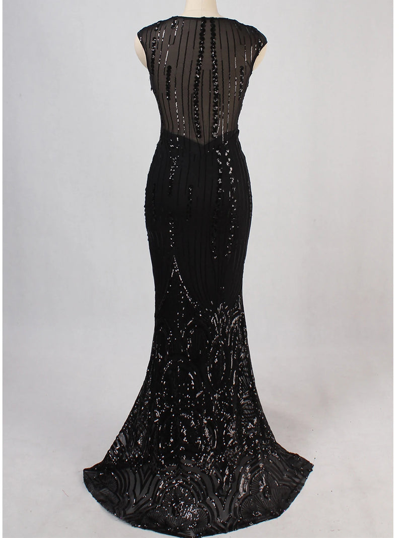 Sexy black maxi summer sequin dress women elegant luxury birthday prom wedding party dress ladies long evening dresses vestidos