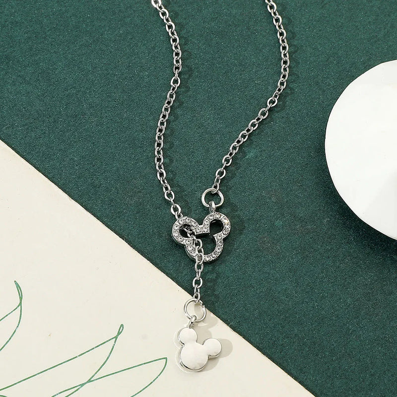 Disney Anime Mickey Mouse Necklace Kawaii Minnie Metal Pendant Cartoon Simple Necklace for Women Accessories Gifts