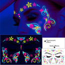 1Pc UV Neon Butterfly Flower Face Tattoo Stickers 14*15cm Waterproof Fluorescent Body Sticker for Club Party Makeup Face Sticker
