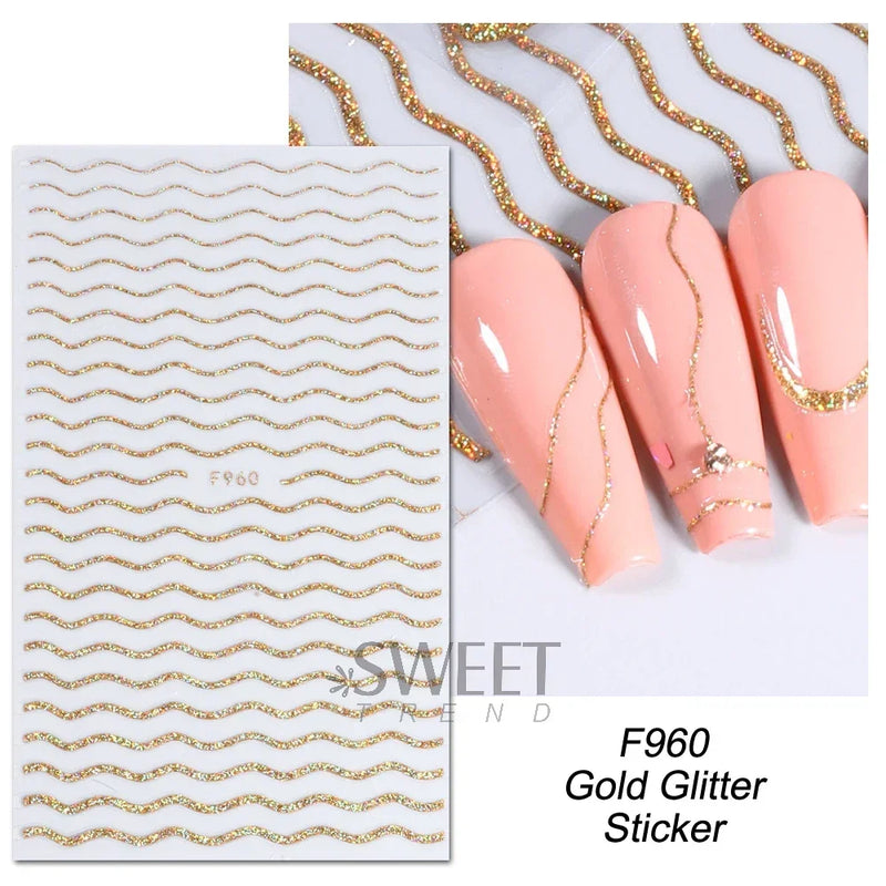 3D Snake Laser Stickers for Manicure Black Gold Abstract Leaves Luxury Nail Art Adhesive Slider Polish Decor Decals SASW-SJ