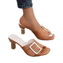 أحذية نسائية 2024 صيف جديد موضة نعال بكعب عالٍ للنساء مقاس كبير بحزام معدني نعال نسائية Zapatos Mujer