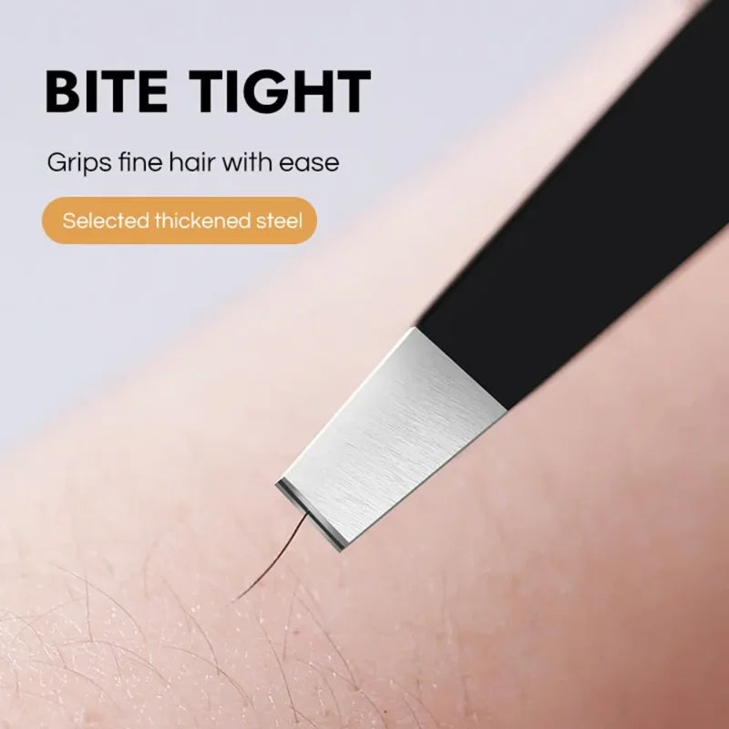 CNK  Wholesale  Stainless Steel Black Eyebrow Tweezer with Slant and Flat Point Beauty Tools for Eyebrows & Ingrown Hair Removal