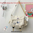 Kawaii Pins Decor Messenger Bag, Release Buckle Decor Flap Crossbody Bag, Large Capacity School Bag